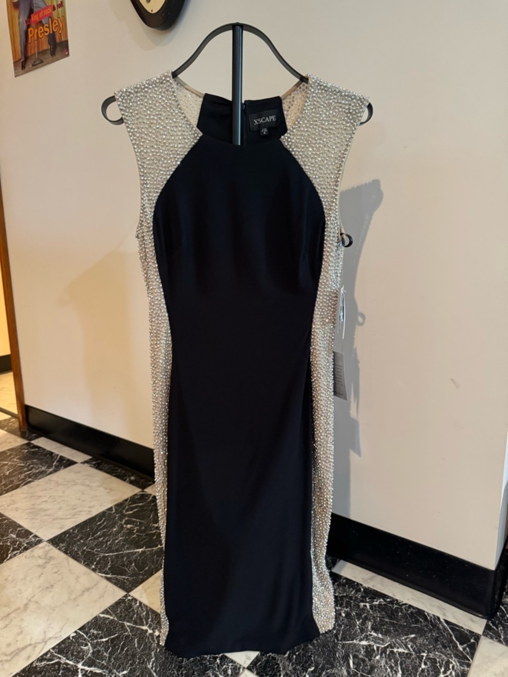 Xscape Black Nude Rhinestone Illusion Cocktail Dress NWT Red Carpet Glam Sz 6